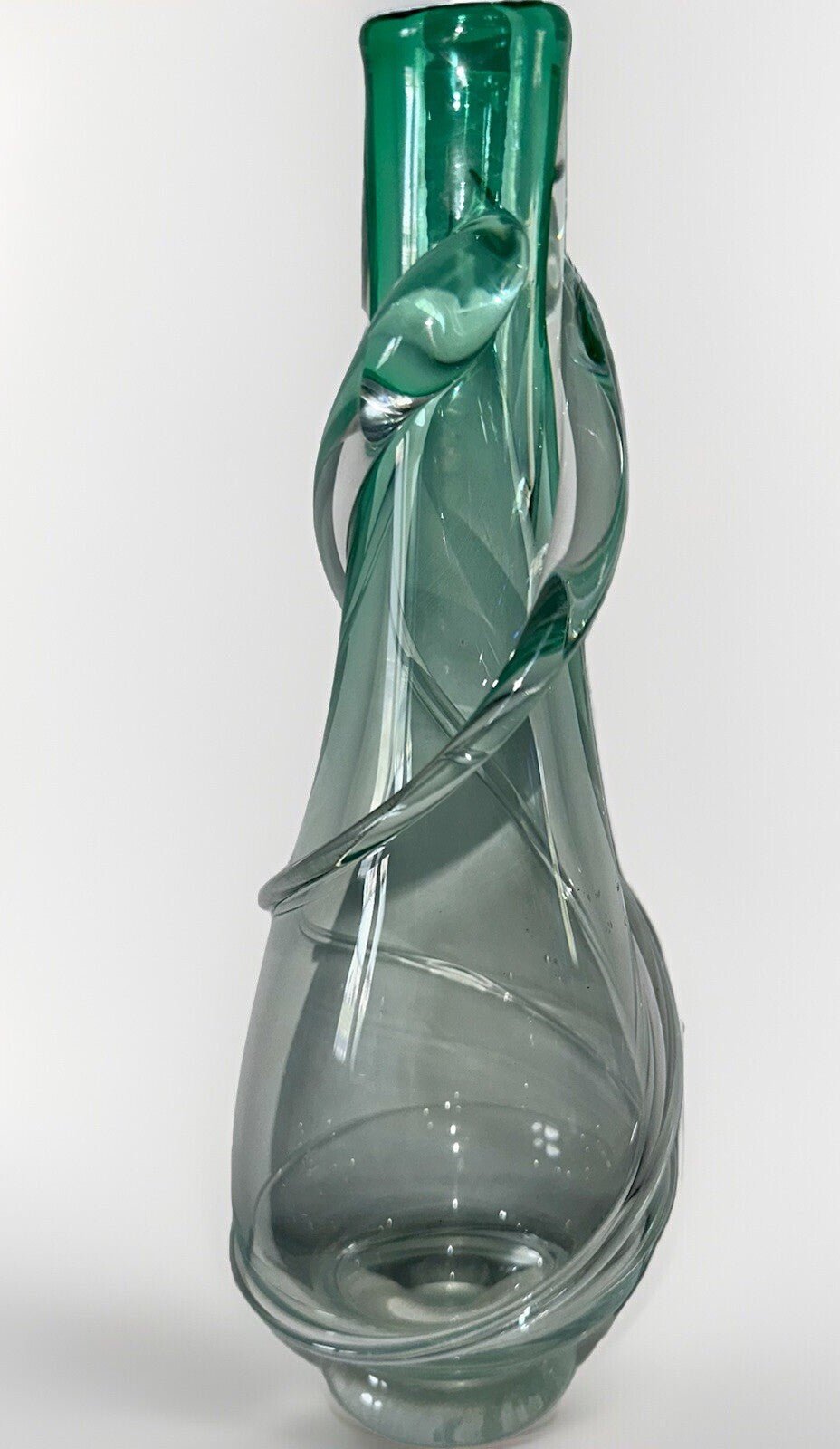 Vintage Emil R. Art Glass Vase Signed Pale Green with Applied Swirl Optic Effect - AntiquesEtceteraVintage Emil R. Art Glass Vase Signed Pale Green with Applied Swirl Optic EffectEmil R.AntiquesEtcetera