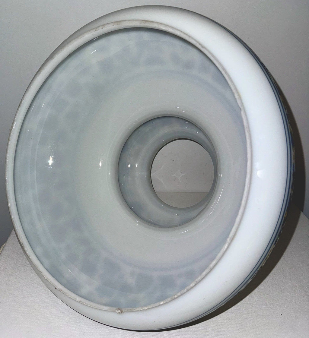 Vintage Glass Lamp Shade 12" Fitter Opaque White / Blue Gold Victorian Motif - AntiquesEtceteraVintage Glass Lamp Shade 12" Fitter Opaque White / Blue Gold Victorian MotifUnbrandedAntiquesEtcetera