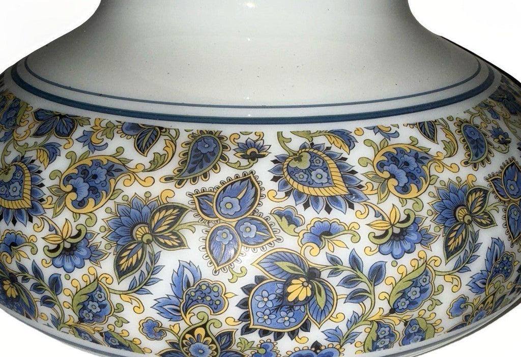 Vintage Glass Lamp Shade 12" Fitter Opaque White / Blue Gold Victorian Motif - AntiquesEtceteraVintage Glass Lamp Shade 12" Fitter Opaque White / Blue Gold Victorian MotifUnbrandedAntiquesEtcetera