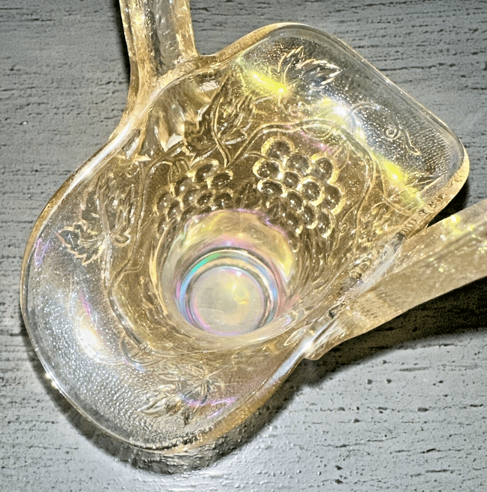 Vintage Imperial Carnival Iridescent Marigold Glass 10" Basket - Grape Clusters - AntiquesEtceteraVintage Imperial Carnival Iridescent Marigold Glass 10" Basket - Grape ClustersImperialAntiquesEtcetera