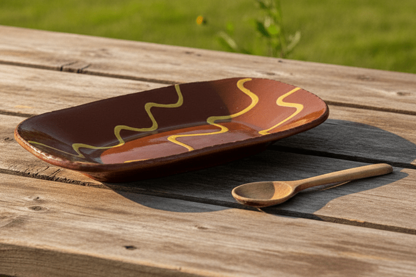 Vintage Lester Breininger Pennsylvania Redware Pottery Serving Dish Signed 1992AntiquesEtcetera