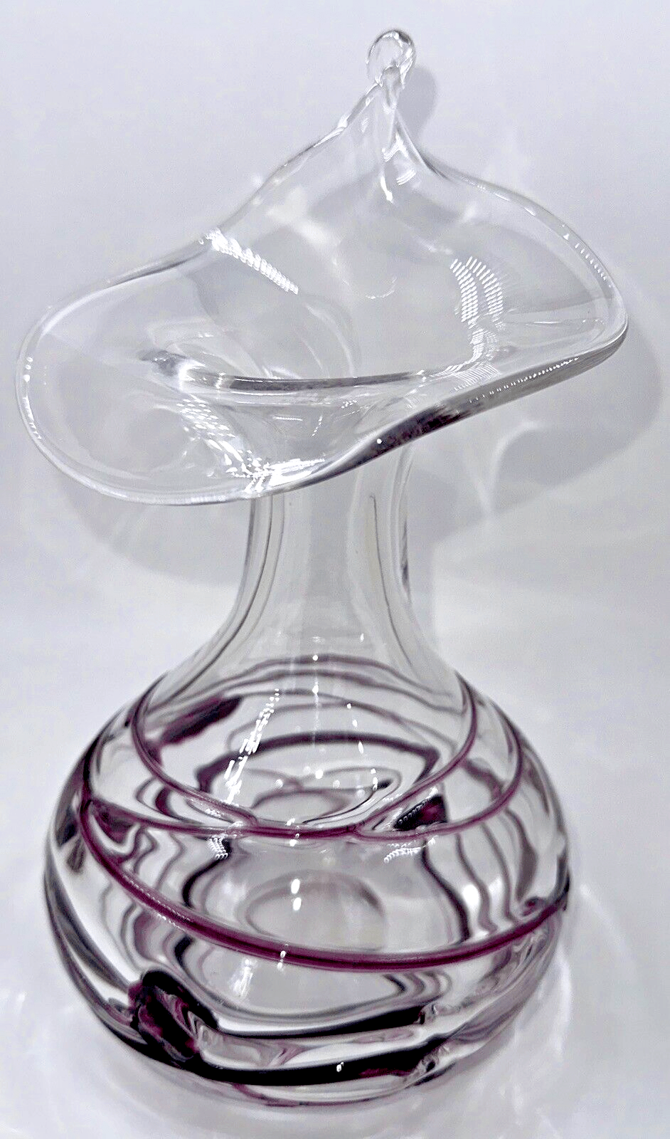 Vintage Poschinger Bavaria Art Glass Vase Crystal Clear w/ Purple Hanging Hearts - AntiquesEtceteraVintage Poschinger Bavaria Art Glass Vase Crystal Clear w/ Purple Hanging HeartsPoschingerAntiquesEtcetera
