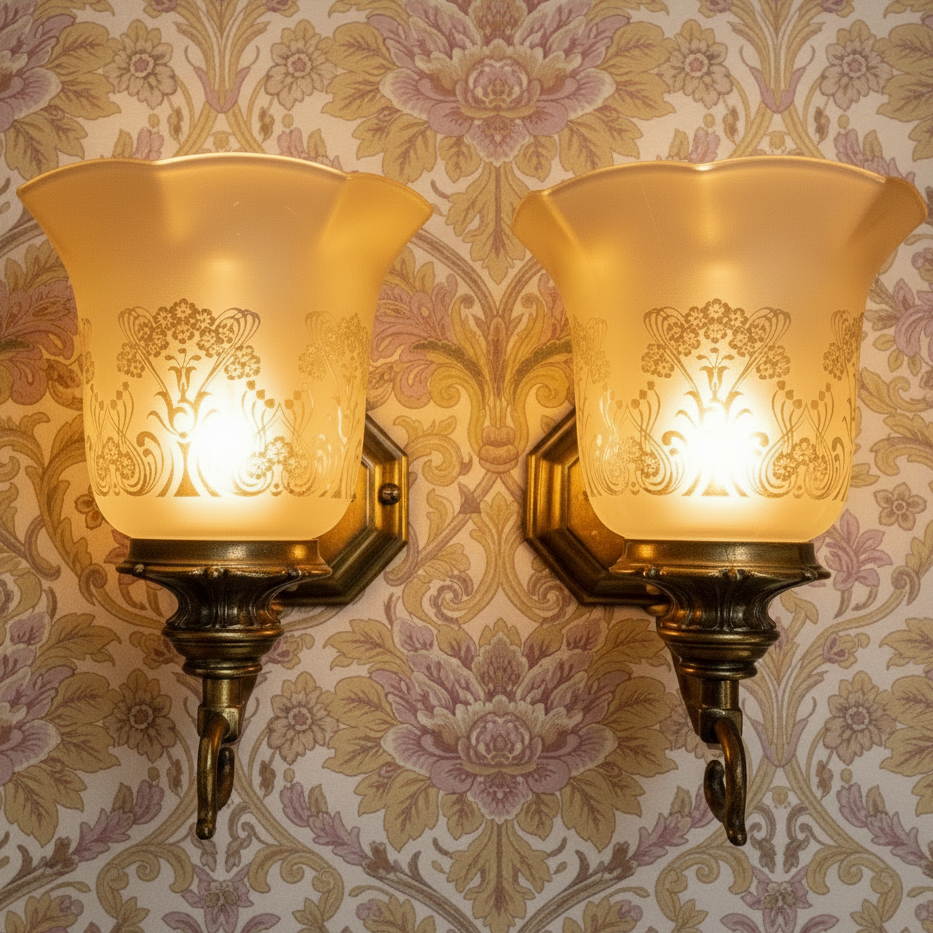 Vintage Wall Sconce Pair by Progress Lighting Victorian Floral Style with Shades - AntiquesEtceteraVintage Wall Sconce Pair by Progress Lighting Victorian Floral Style with ShadesProgress LightingAntiquesEtcetera