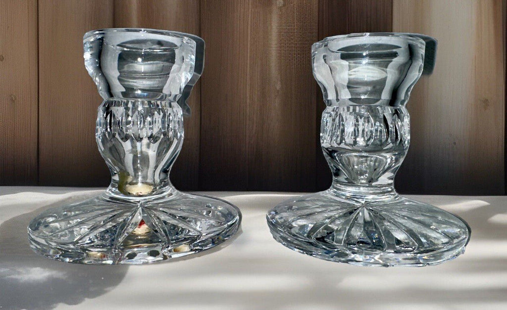 Waterford Crystal Taper Candlestick Holders 3 1/2” Blarney Motif Vintage - AntiquesEtceteraWaterford Crystal Taper Candlestick Holders 3 1/2” Blarney Motif VintageWaterfordAntiquesEtcetera