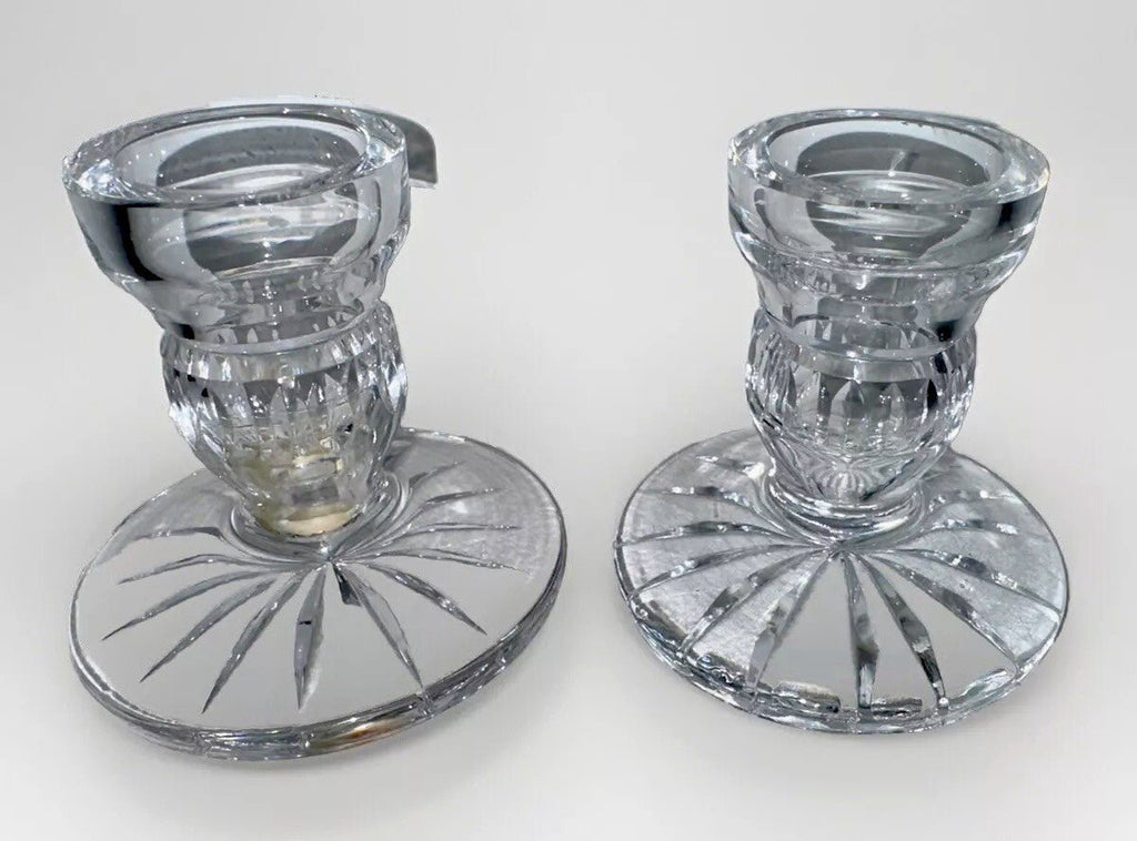 Waterford Crystal Taper Candlestick Holders 3 1/2” Blarney Motif Vintage - AntiquesEtceteraWaterford Crystal Taper Candlestick Holders 3 1/2” Blarney Motif VintageWaterfordAntiquesEtcetera