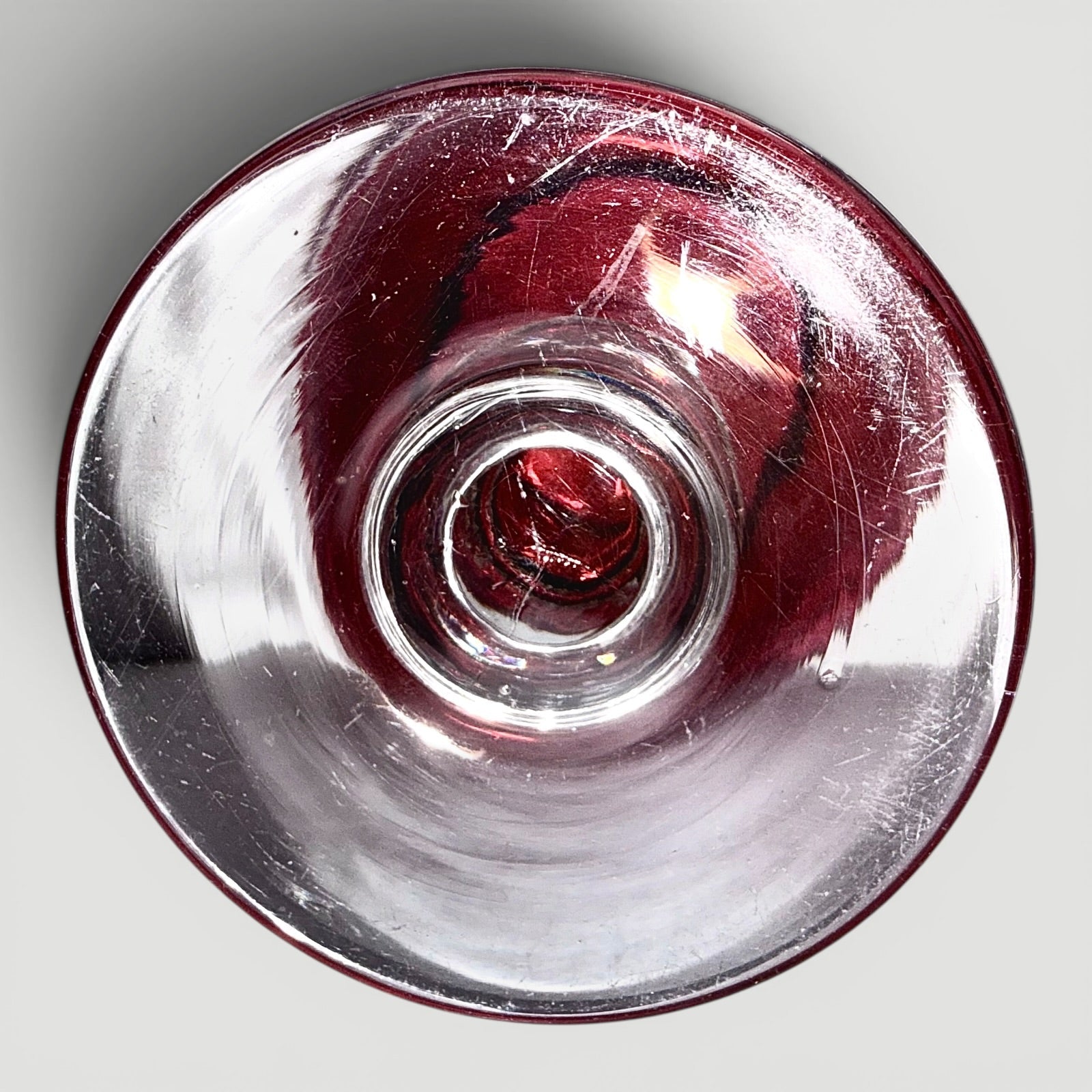 Whale Oil Float Lamp Hand-Blown Cased Ruby Glass Ball Form Font w/ Brass Heat RingAntiquesEtcetera