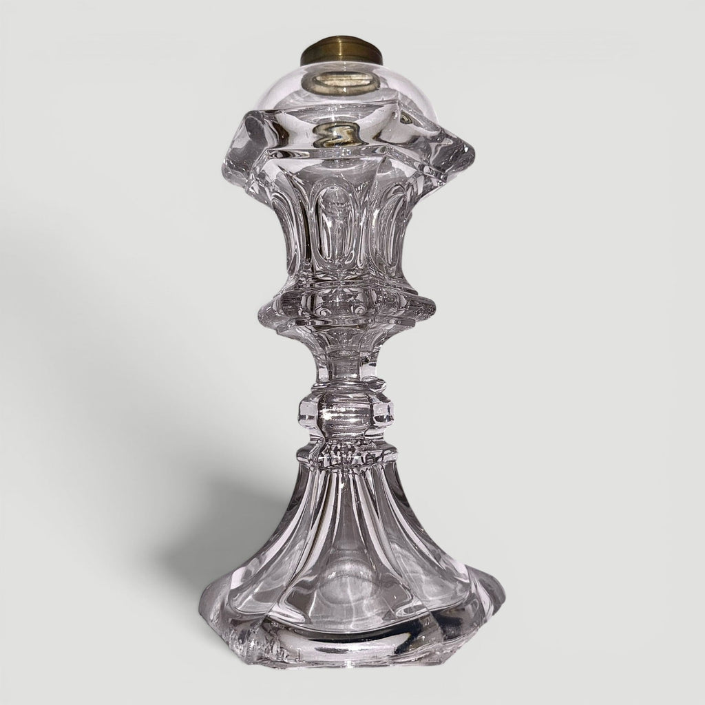 Whale Oil Fluid Stand Lamp Pressed Flint Glass - Flared Base / Ring and Oval MotifAntiquesEtcetera