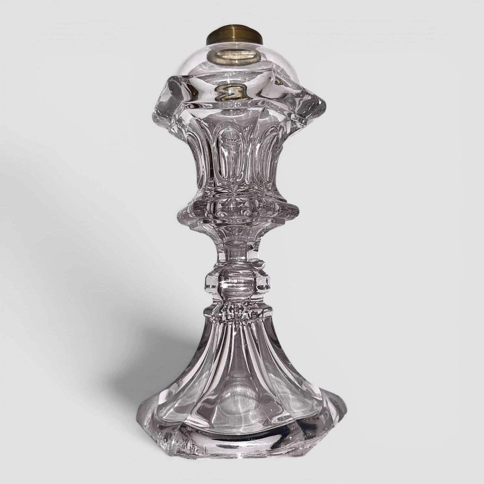 Whale Oil Fluid Stand Lamp Pressed Flint Glass - Flared Base / Ring and Oval MotifAntiquesEtcetera