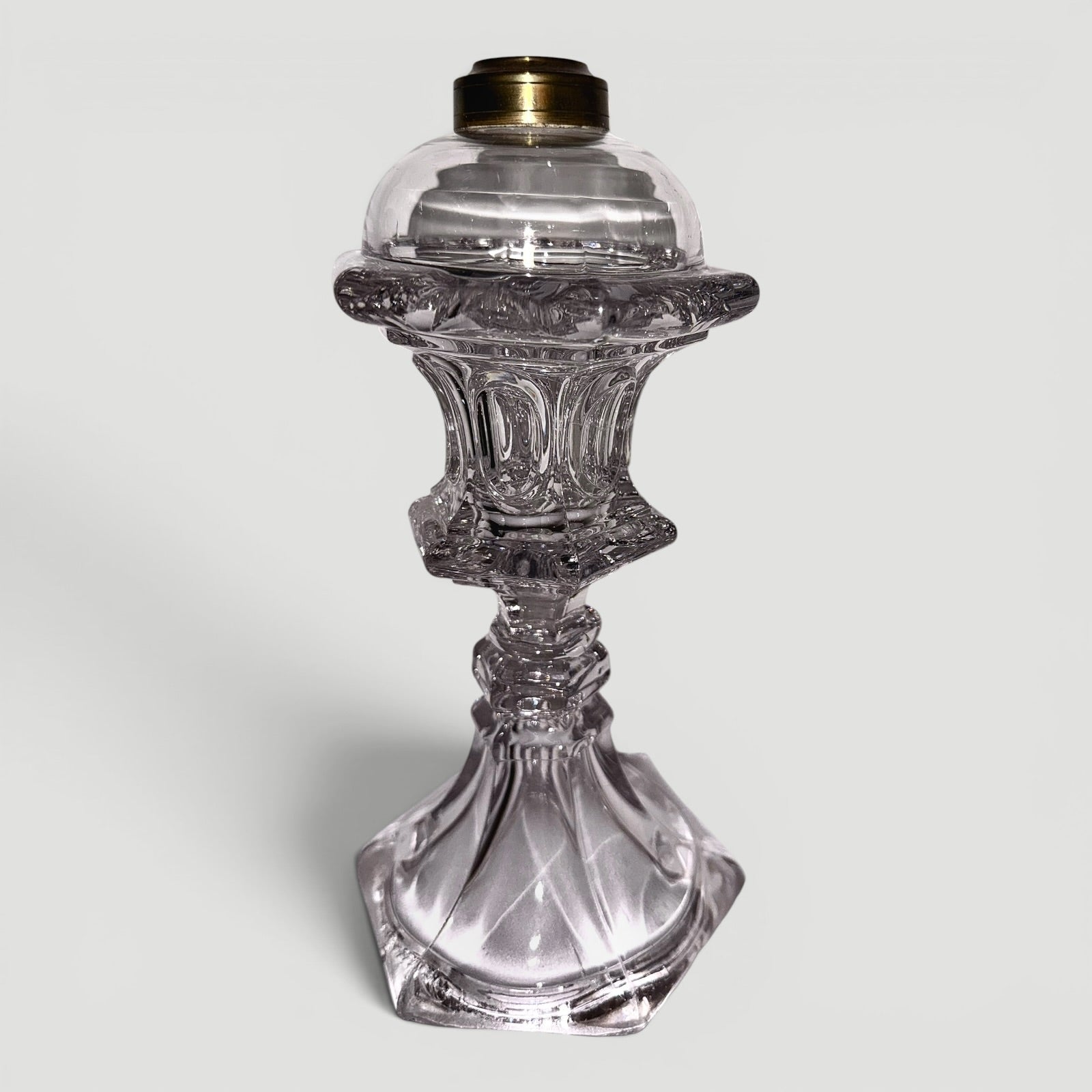 Whale Oil Fluid Stand Lamp Pressed Flint Glass - Flared Base / Ring and Oval MotifAntiquesEtcetera