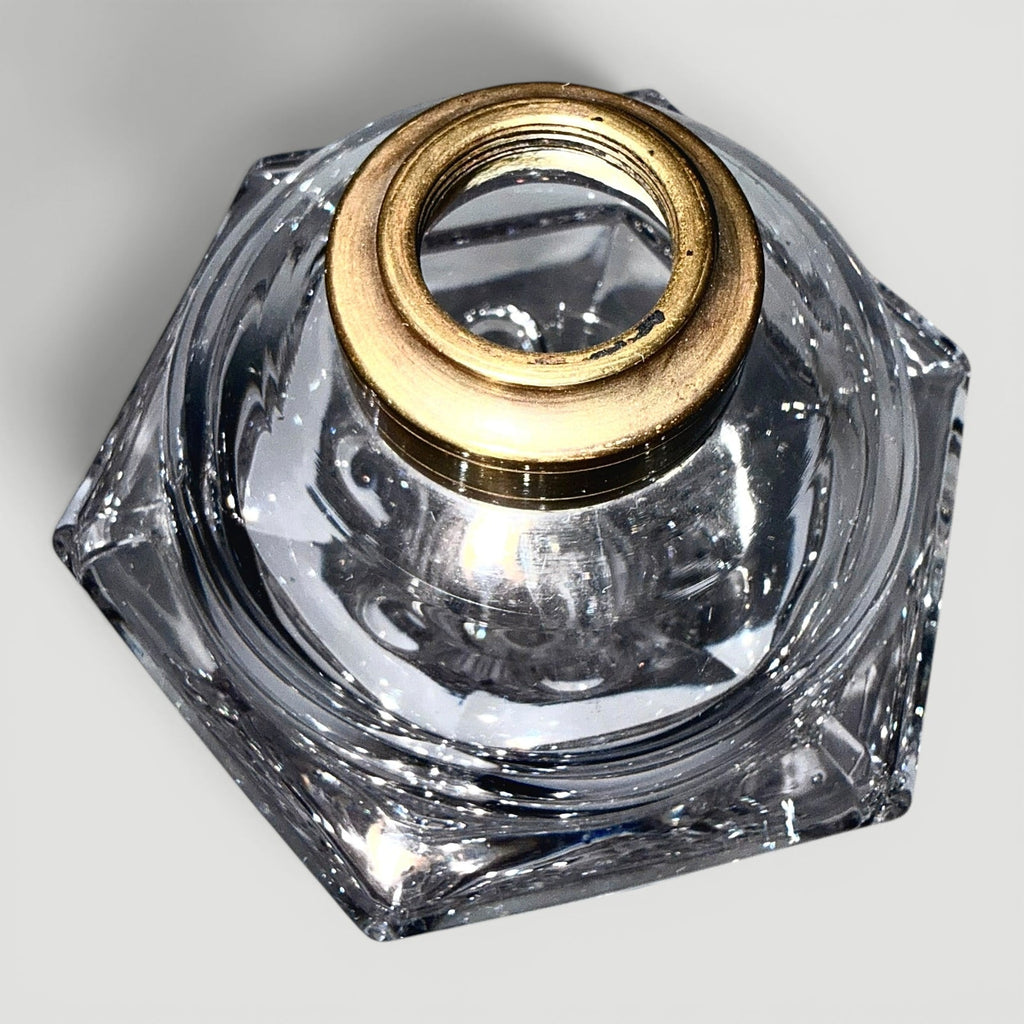 Whale Oil Fluid Stand Lamp Pressed Flint Glass - Flared Base / Ring and Oval MotifAntiquesEtcetera