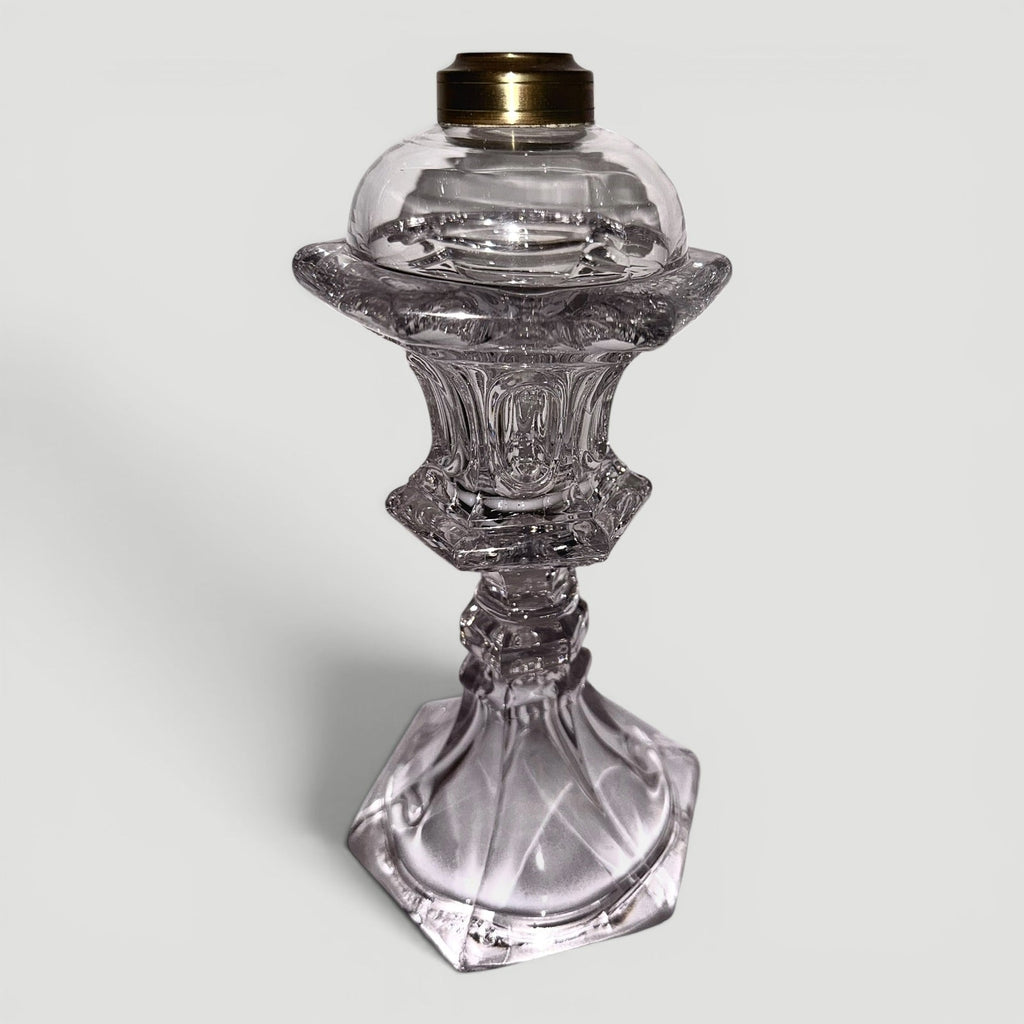 Whale Oil Fluid Stand Lamp Pressed Flint Glass - Flared Base / Ring and Oval MotifAntiquesEtcetera