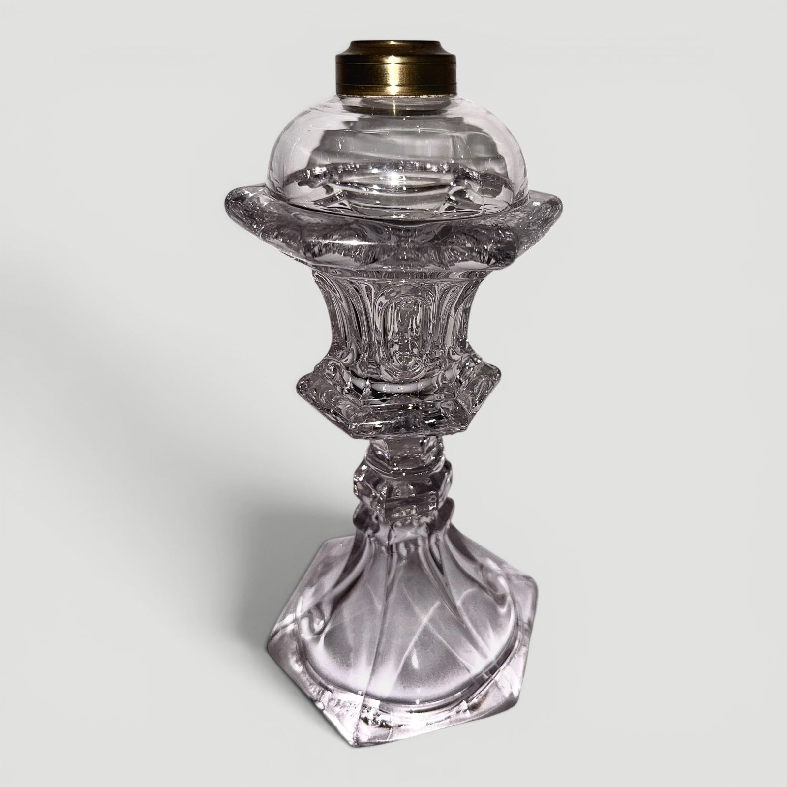 Whale Oil Fluid Stand Lamp Pressed Flint Glass - Flared Base / Ring and Oval MotifAntiquesEtcetera