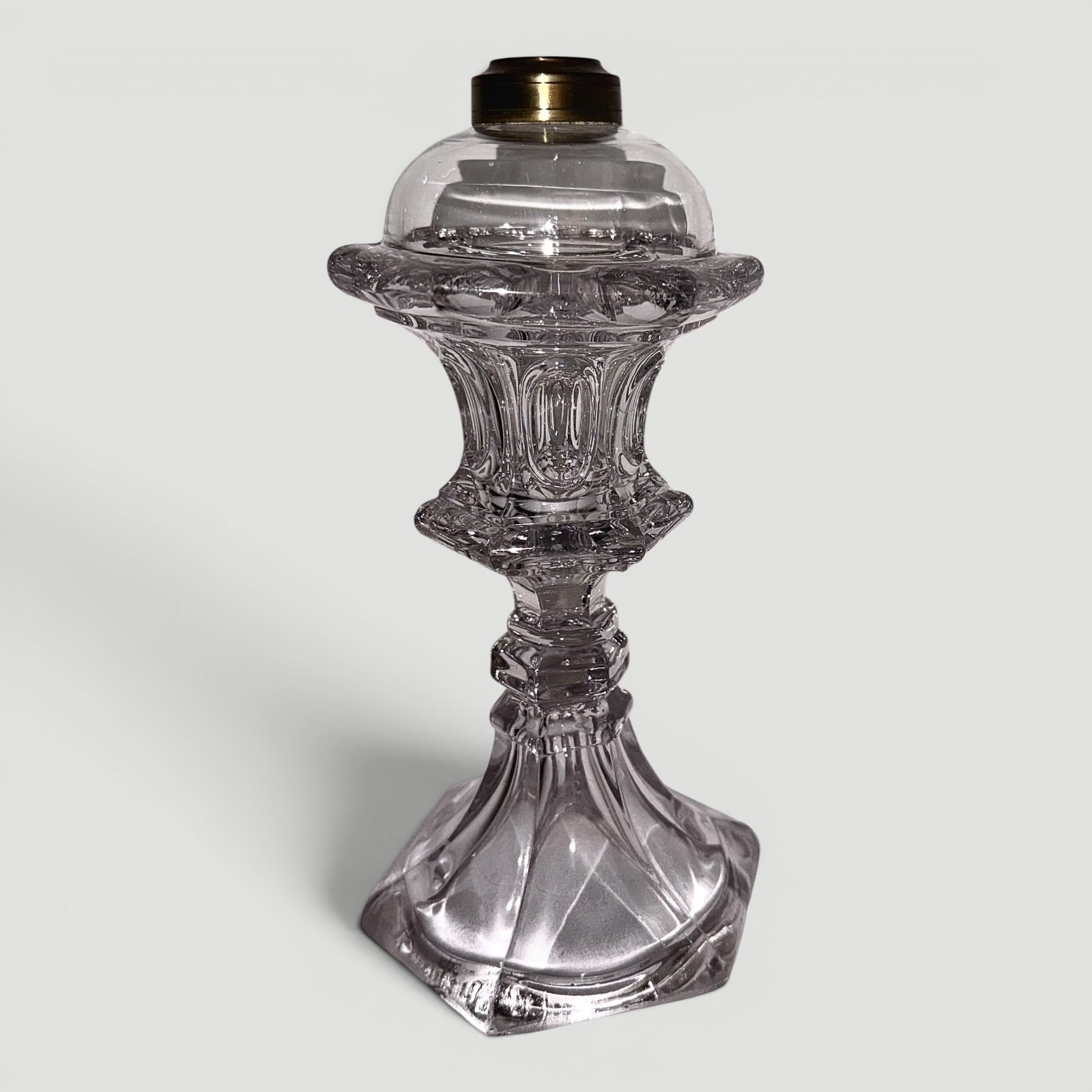 Whale Oil Fluid Stand Lamp Pressed Flint Glass - Flared Base / Ring and Oval MotifAntiquesEtcetera