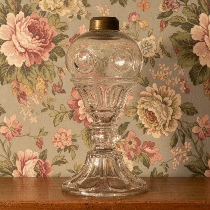 Whale Oil Pressed Glass Lamp Ring and Oval Pattern Victorian EraAntiquesEtcetera