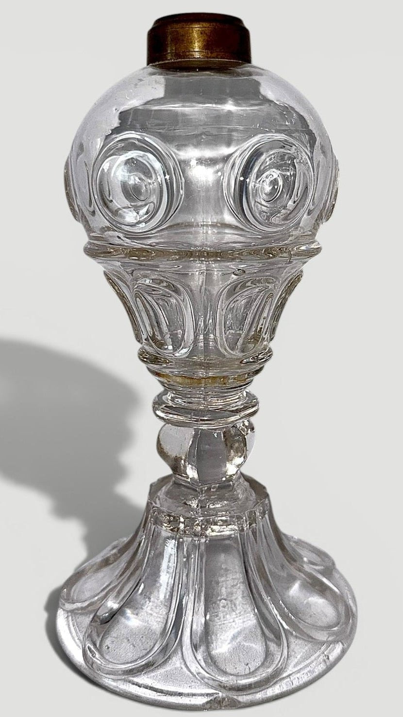 Whale Oil Pressed Glass Lamp Ring and Oval Pattern Victorian EraAntiquesEtcetera