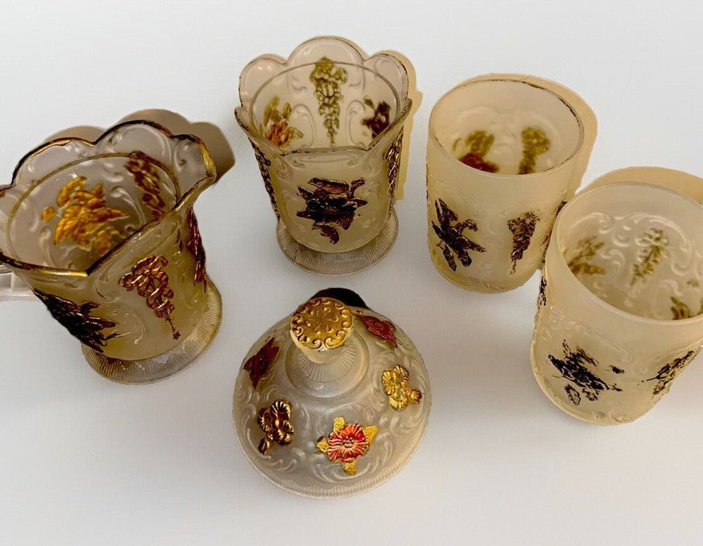 Wild Rose & Bowknot Sultan OMN Creamer Sugar Tumblers Minnesota Glass Museum - AntiquesEtceteraWild Rose & Bowknot Sultan OMN Creamer Sugar Tumblers Minnesota Glass MuseumAntiquesEtceteraAntiquesEtcetera