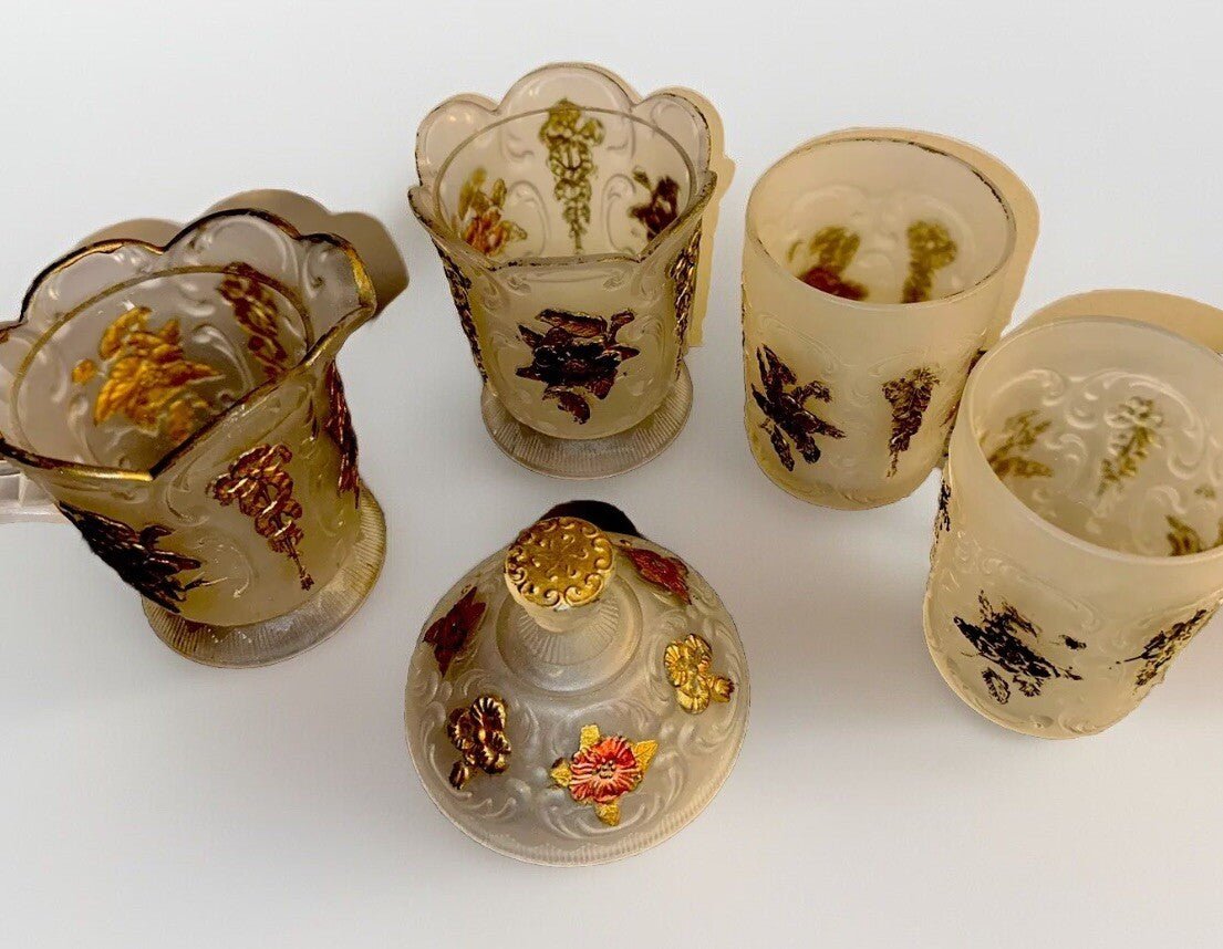 Wild Rose & Bowknot Sultan OMN Creamer Sugar Tumblers Minnesota Glass Museum - AntiquesEtceteraWild Rose & Bowknot Sultan OMN Creamer Sugar Tumblers Minnesota Glass MuseumAntiquesEtceteraAntiquesEtcetera