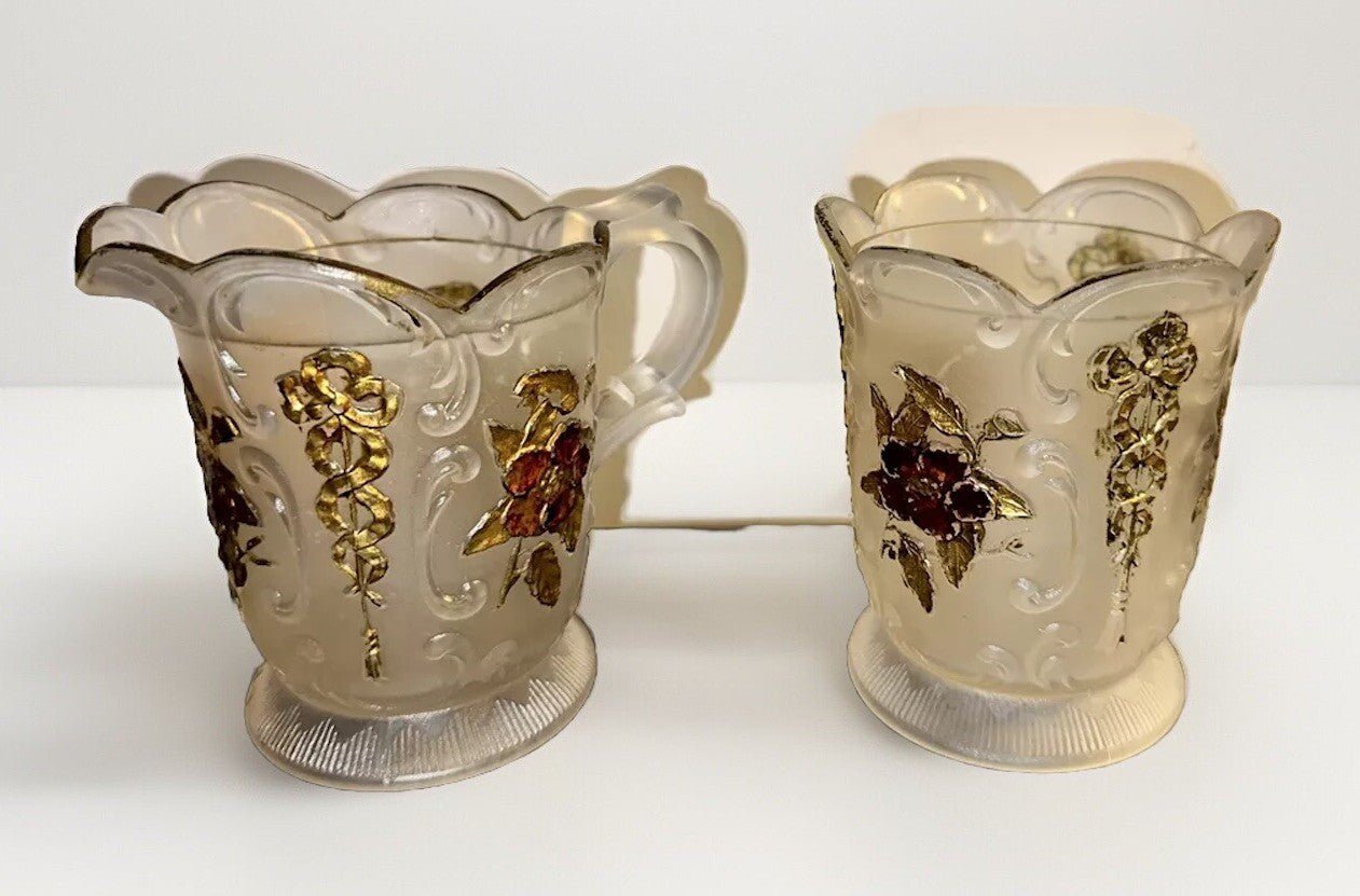 Wild Rose & Bowknot Sultan OMN Creamer Sugar Tumblers Minnesota Glass Museum - AntiquesEtceteraWild Rose & Bowknot Sultan OMN Creamer Sugar Tumblers Minnesota Glass MuseumAntiquesEtceteraAntiquesEtcetera