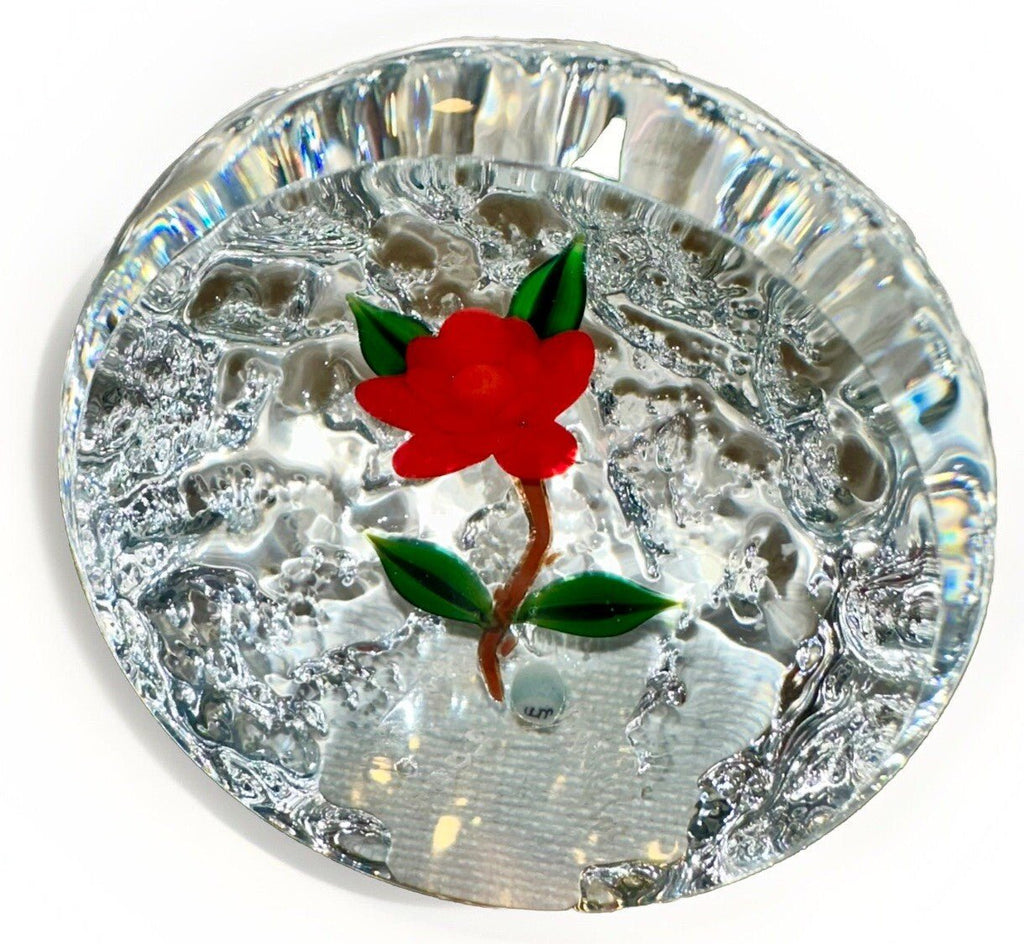 William Manson Paperweight Upright with Lovely Lampwork Wild Rose Signed, Dated - AntiquesEtceteraWilliam Manson Paperweight Upright with Lovely Lampwork Wild Rose Signed, DatedWilliam MansonAntiquesEtcetera