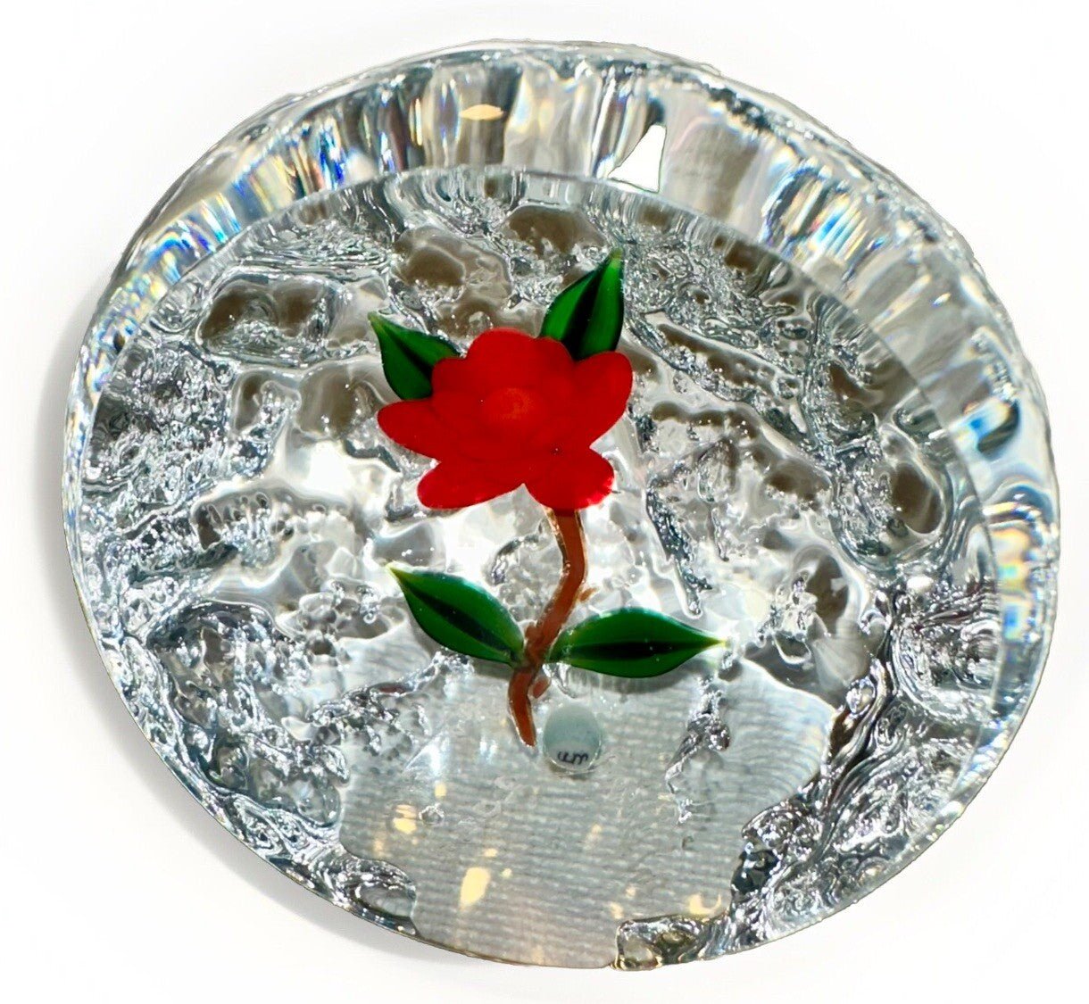 William Manson Paperweight Upright with Lovely Lampwork Wild Rose Signed, Dated - AntiquesEtceteraWilliam Manson Paperweight Upright with Lovely Lampwork Wild Rose Signed, DatedWilliam MansonAntiquesEtcetera