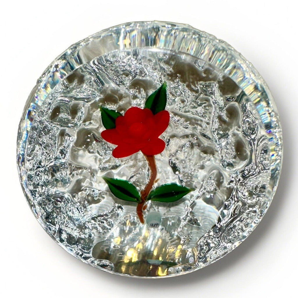 William Manson Paperweight Upright with Lovely Lampwork Wild Rose Signed, Dated - AntiquesEtceteraWilliam Manson Paperweight Upright with Lovely Lampwork Wild Rose Signed, DatedWilliam MansonAntiquesEtcetera