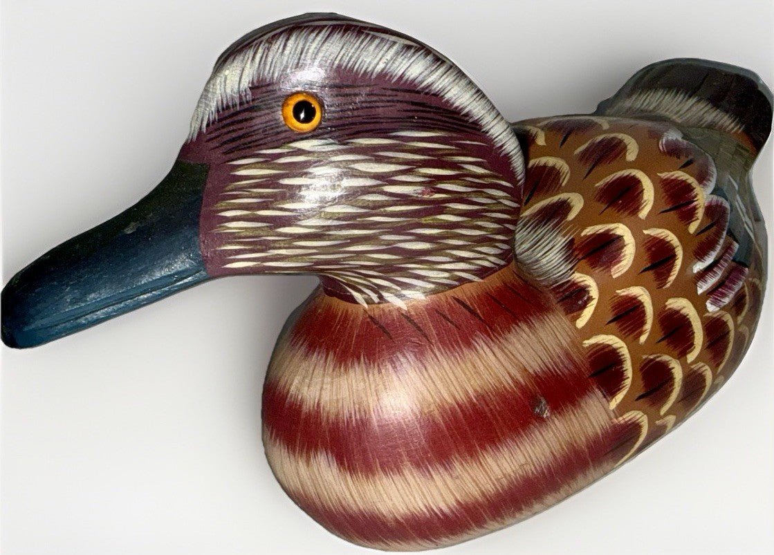 Wooden Handpainted Mandarin Duck / Drake w/ Glass Eyes Decorative Decoy - AntiquesEtceteraWooden Handpainted Mandarin Duck / Drake w/ Glass Eyes Decorative DecoyUnbrandedAntiquesEtcetera