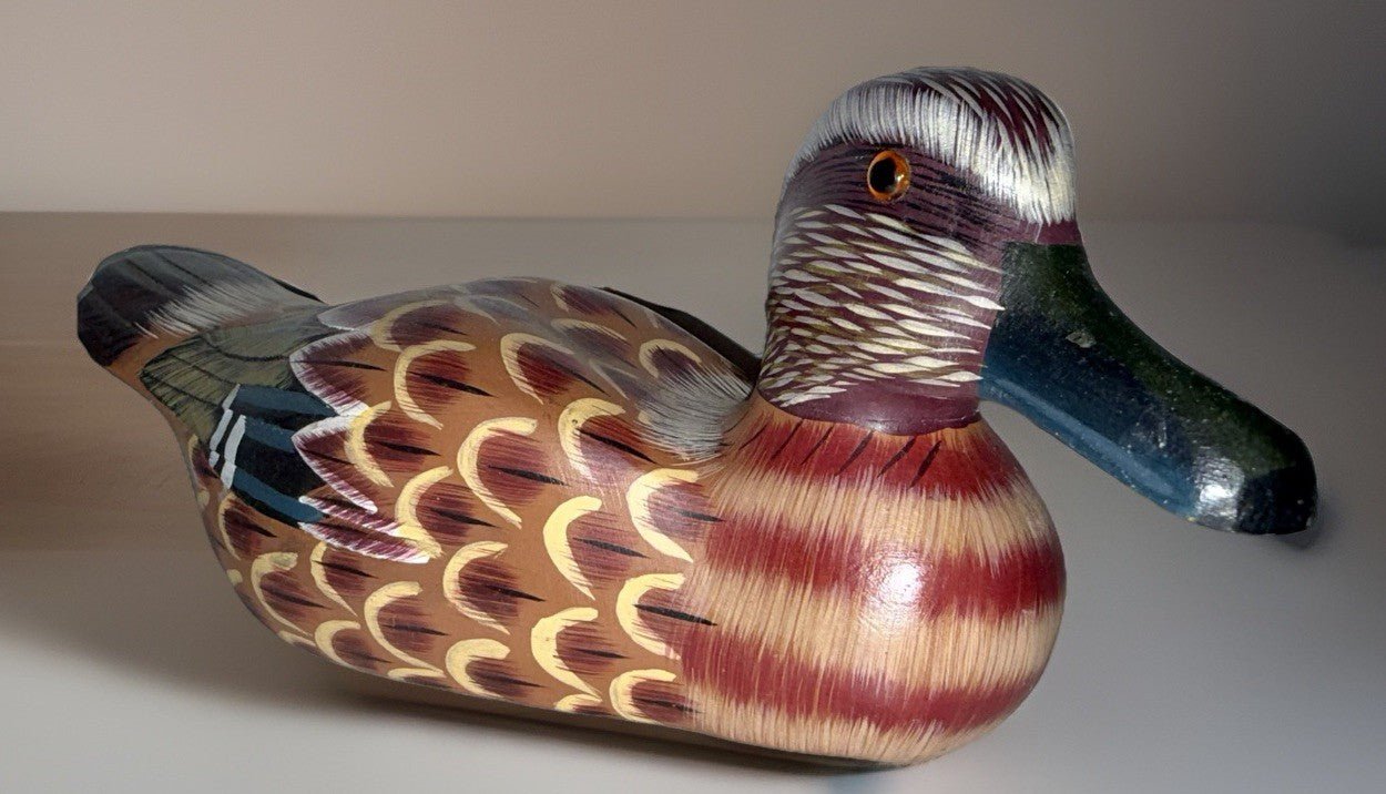 Wooden Handpainted Mandarin Duck / Drake w/ Glass Eyes Decorative Decoy - AntiquesEtceteraWooden Handpainted Mandarin Duck / Drake w/ Glass Eyes Decorative DecoyUnbrandedAntiquesEtcetera