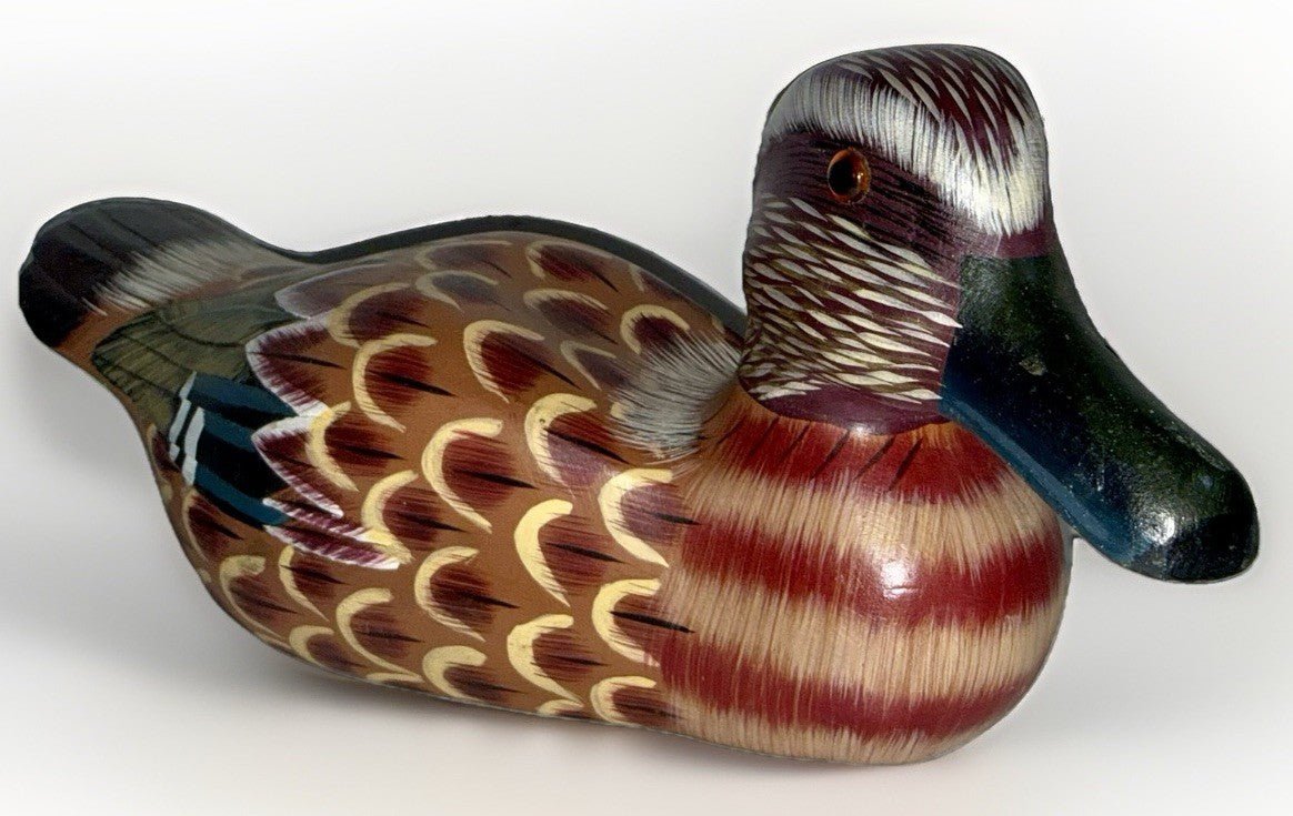 Wooden Handpainted Mandarin Duck / Drake w/ Glass Eyes Decorative Decoy - AntiquesEtceteraWooden Handpainted Mandarin Duck / Drake w/ Glass Eyes Decorative DecoyUnbrandedAntiquesEtcetera
