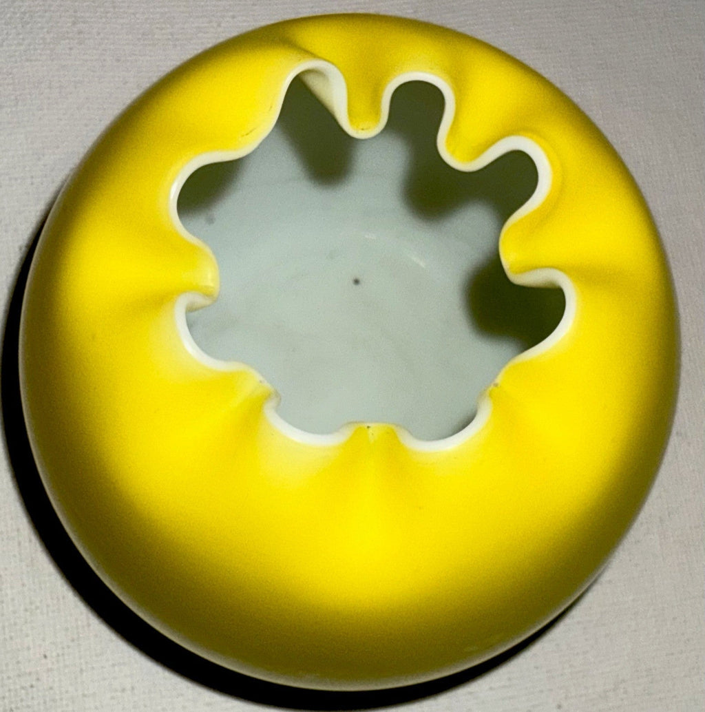 Yellow Satin Art Glass Rose Bowl Victorian Hand Blown w/ Pontil 8 Delicate Folds - AntiquesEtceteraYellow Satin Art Glass Rose Bowl Victorian Hand Blown w/ Pontil 8 Delicate FoldsUnmarkedAntiquesEtcetera