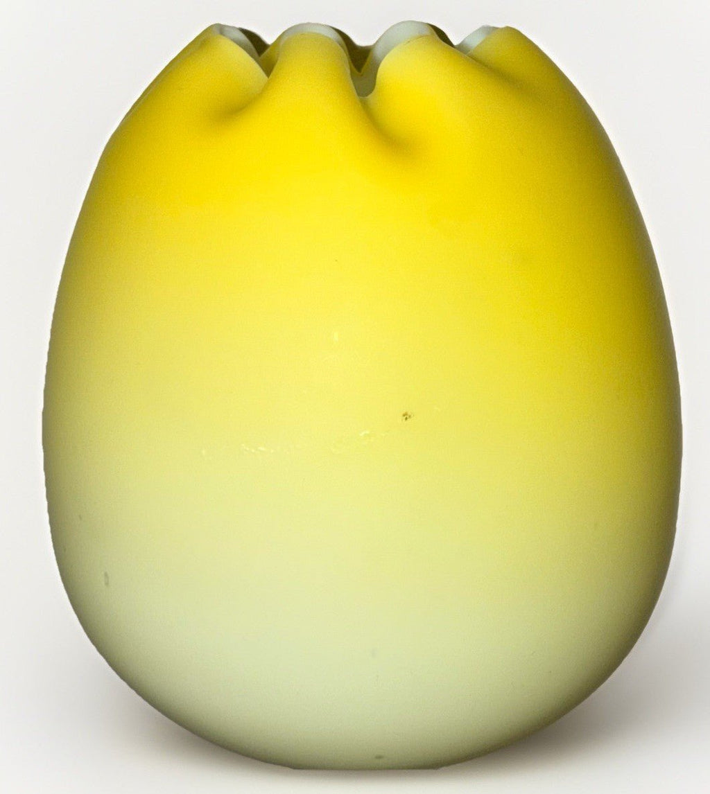 Yellow Satin Art Glass Rose Bowl Victorian Hand Blown w/ Pontil 8 Delicate Folds - AntiquesEtceteraYellow Satin Art Glass Rose Bowl Victorian Hand Blown w/ Pontil 8 Delicate FoldsUnmarkedAntiquesEtcetera