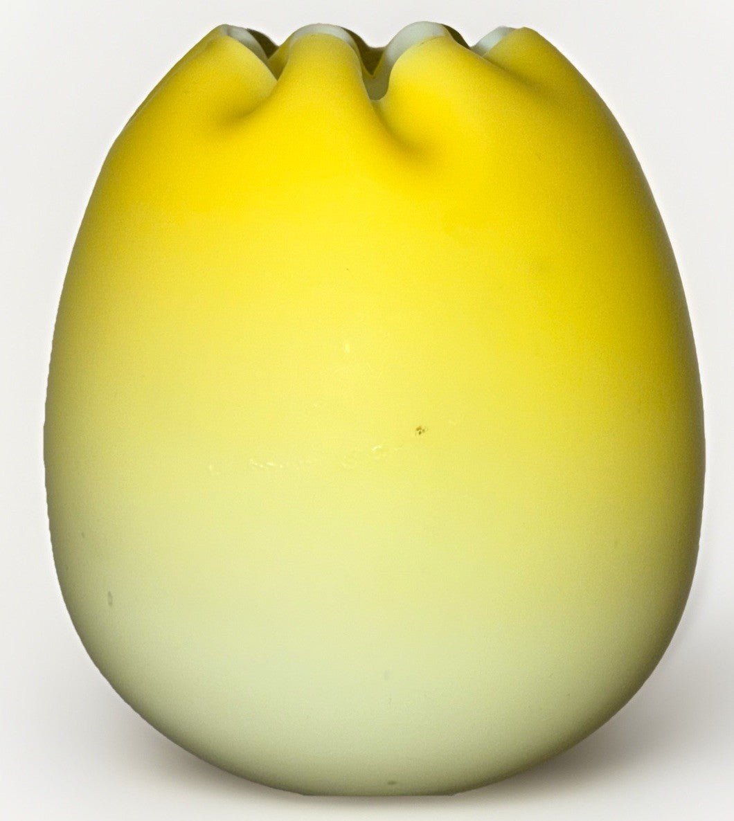 Yellow Satin Art Glass Rose Bowl Victorian Hand Blown w/ Pontil 8 Delicate Folds - AntiquesEtceteraYellow Satin Art Glass Rose Bowl Victorian Hand Blown w/ Pontil 8 Delicate FoldsUnmarkedAntiquesEtcetera